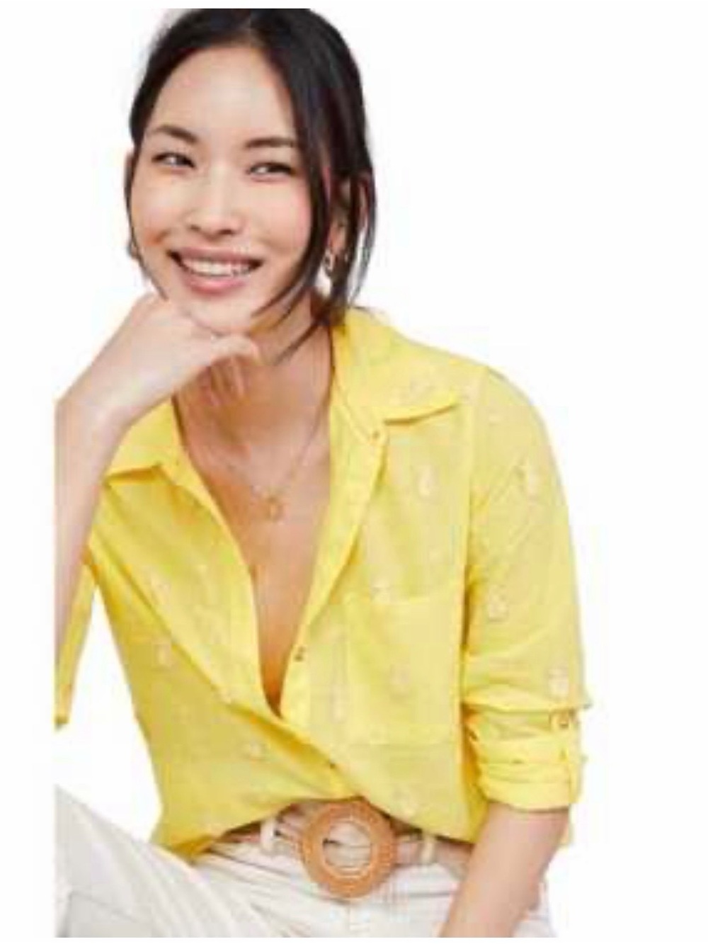 Anthropologie Yellow Button-Down Shirt with Subtle Print